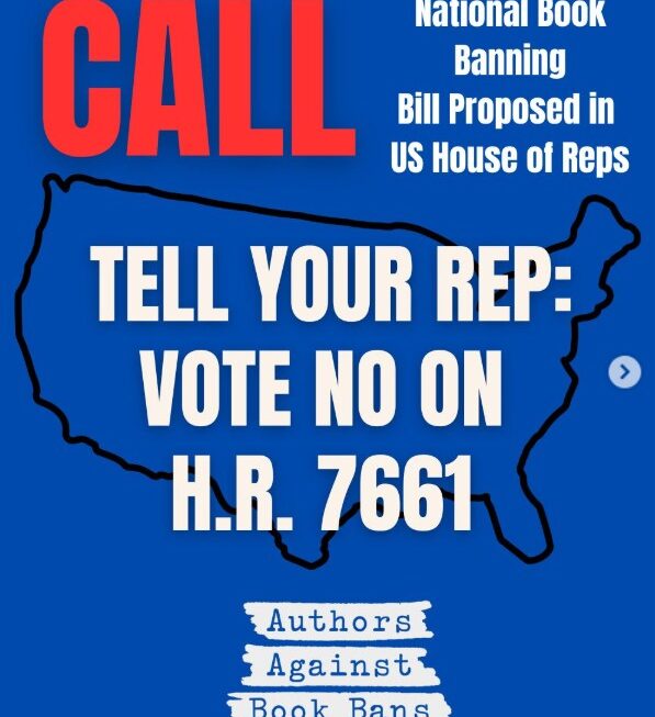 Image with blue background with white and red text